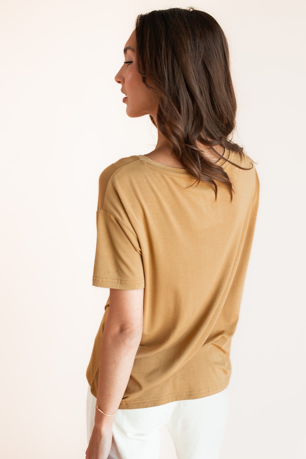 Women's Oversized V-Neck Tee in Ochre