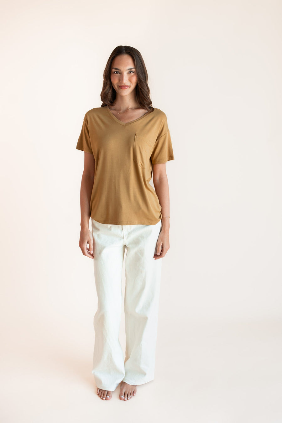 Women's Oversized V-Neck Tee in Ochre