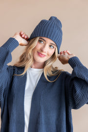 Chunky Knit Adult Ribbed Beanie in Oxford