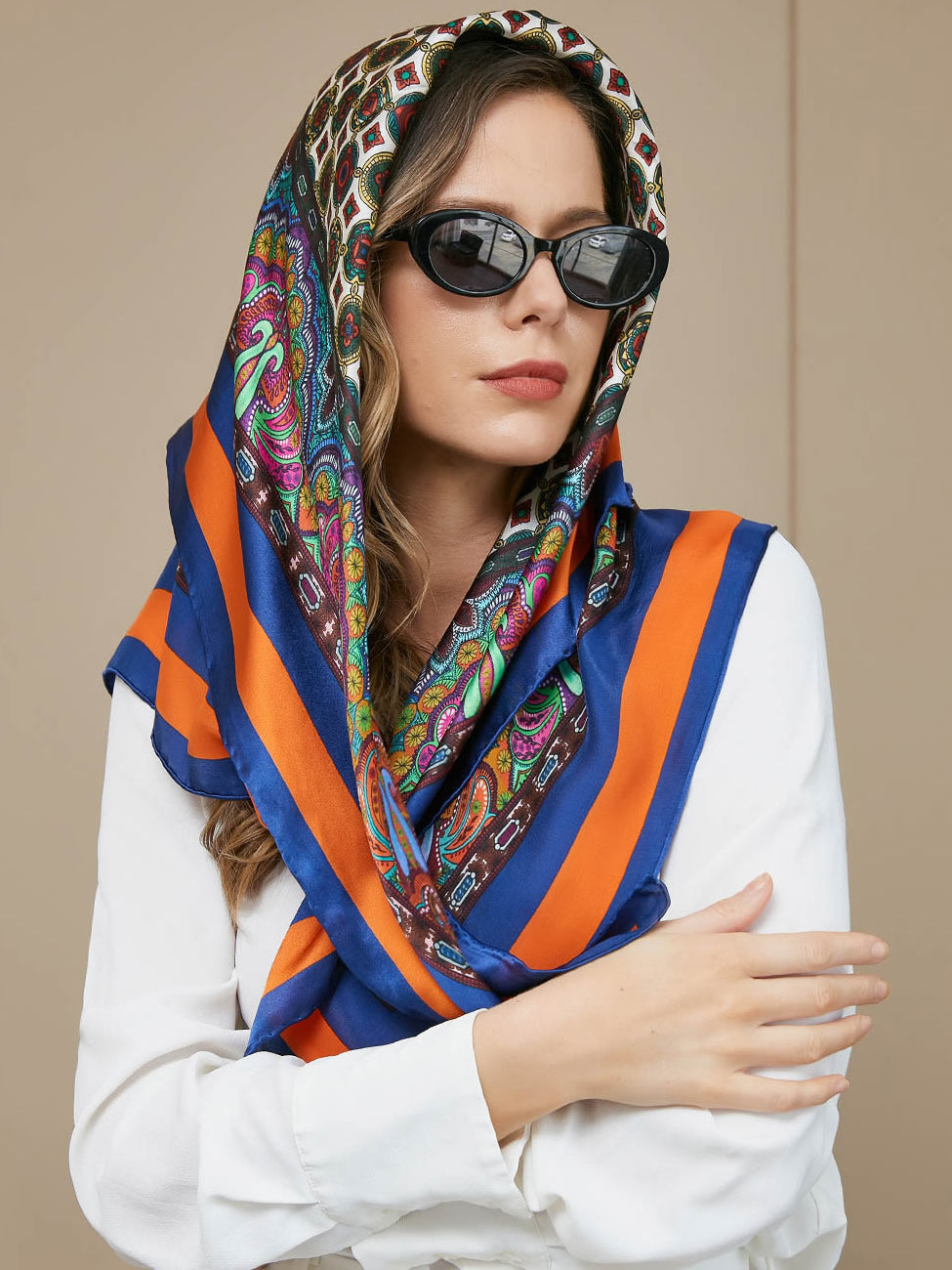 100% Mulberry Silk Bohemian Square Scarf / Shawl 86x86cm