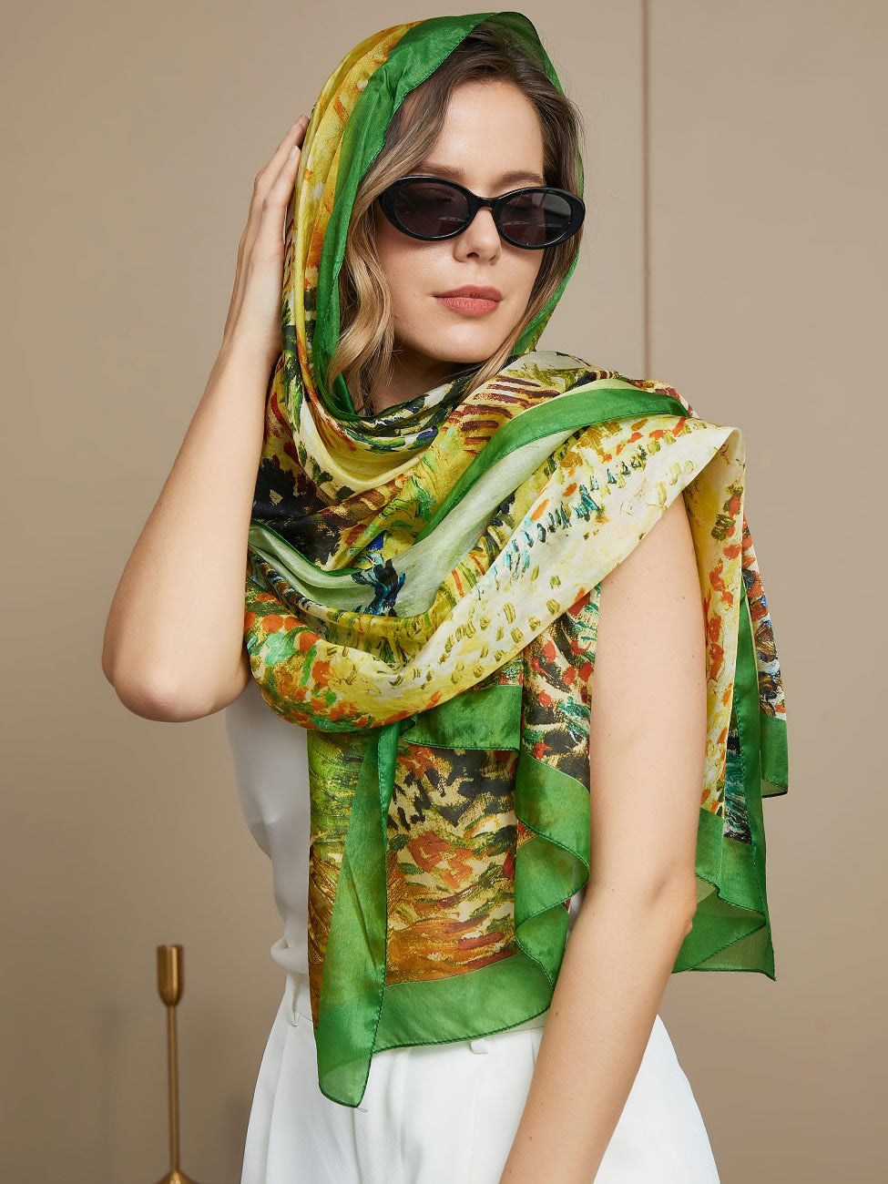100% Mulberry Silk Oil Painting Rectangle Scarf / Shawl 175x105cm