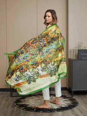 100% Mulberry Silk Oil Painting Rectangle Scarf / Shawl 175x105cm