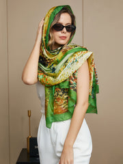 100% Mulberry Silk Oil Painting Rectangle Scarf / Shawl 175x105cm