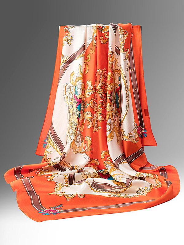 Orange Harmony 100% Mulberry Silk Square Scarf 110