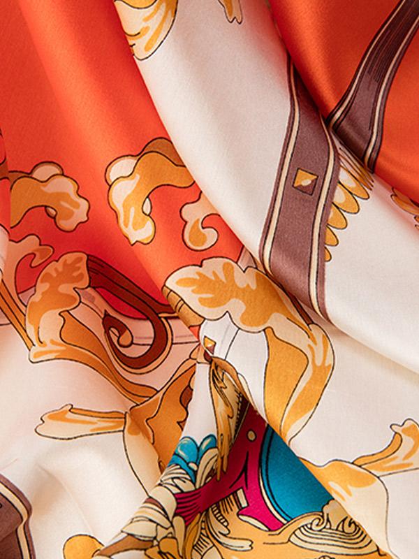 Orange Harmony 100% Mulberry Silk Square Scarf 110
