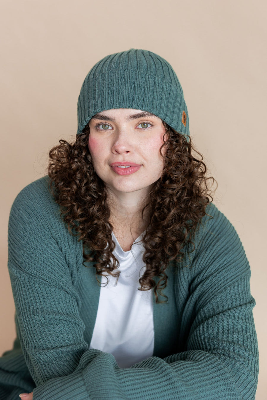 Chunky Knit Adult Ribbed Beanie in Pine