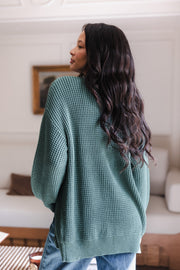 Chunky Knit Women's Waffle Cardigan In Pine