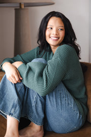 Chunky Knit Women's Waffle Cardigan In Pine