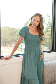 Women’s Smocked Dress in Pine