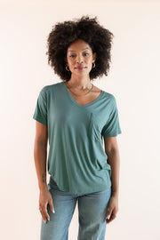 Women's Oversized V-Neck Tee in Pine