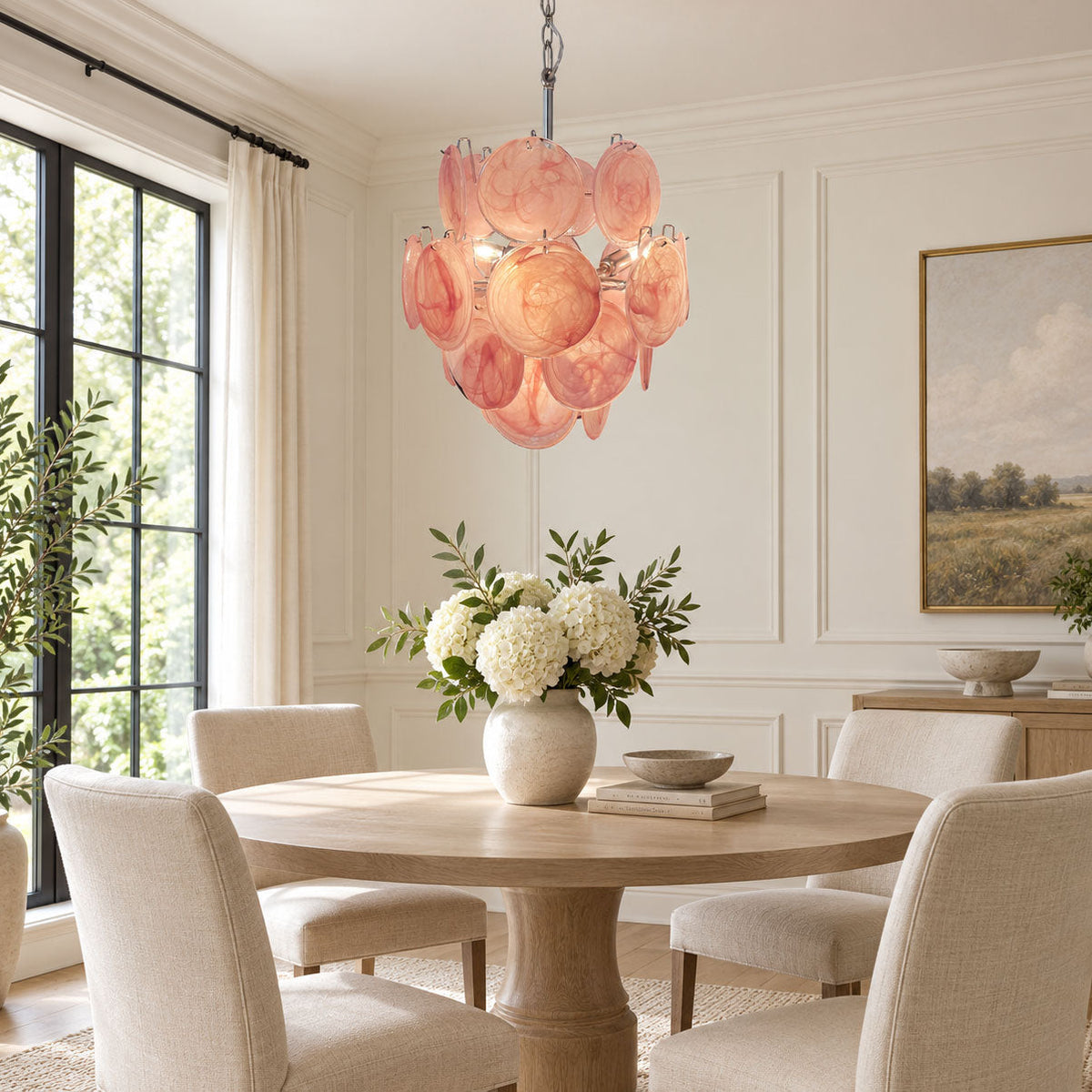 Pink Disc Glass Chandelier
