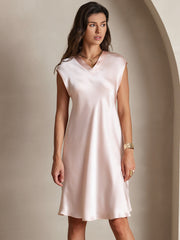 100% Mulberry Silk Cap Sleeve V Neck Knee Dress