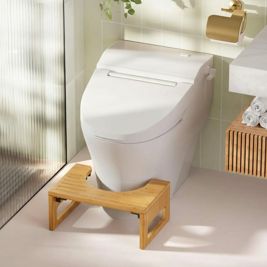 Sleepwyn Bamboo Foldable Toilet Stool with Non Slip Base