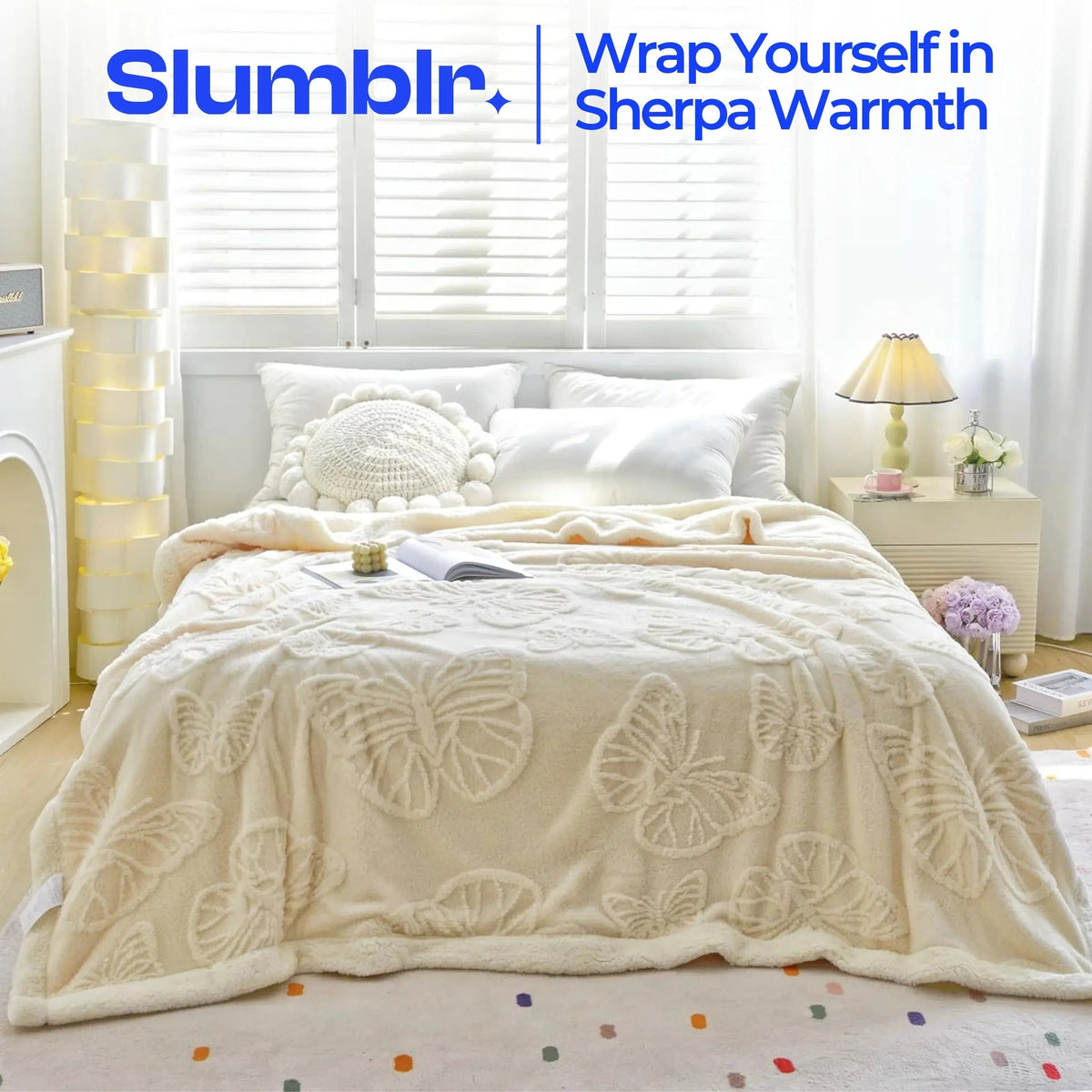 Sleepwyn Coral Butterfly Charm Fleece Flannel Blanket