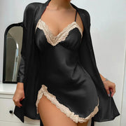 Sleepwyn Satin Robe and Lace Slip Sleepwear Set