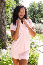 Women’s Short Sleeve Pajama Set in Sakura with Cloud Trim