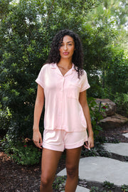 Women’s Short Sleeve Pajama Set in Sakura with Cloud Trim