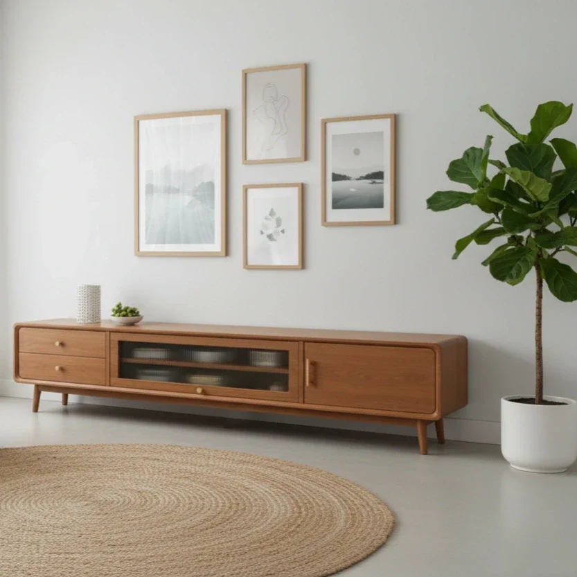 Scandinavian Natural Wood Cabinet Drawers TV Stand