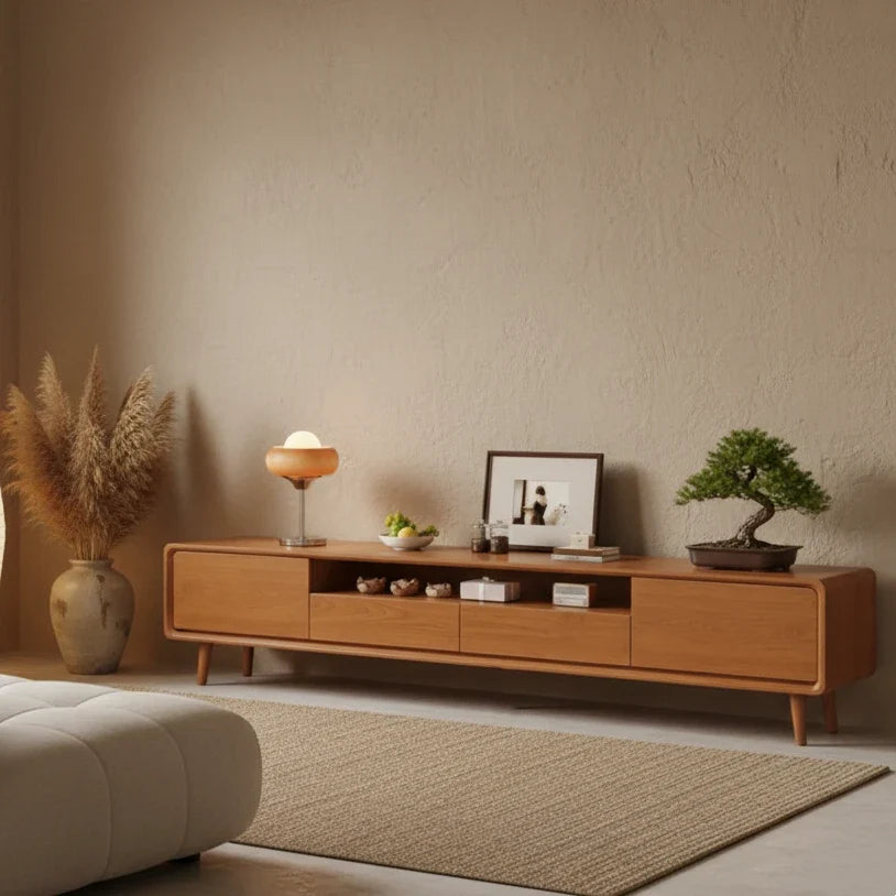 Scandinavian Natural Wood Cabinet Drawers TV Stand