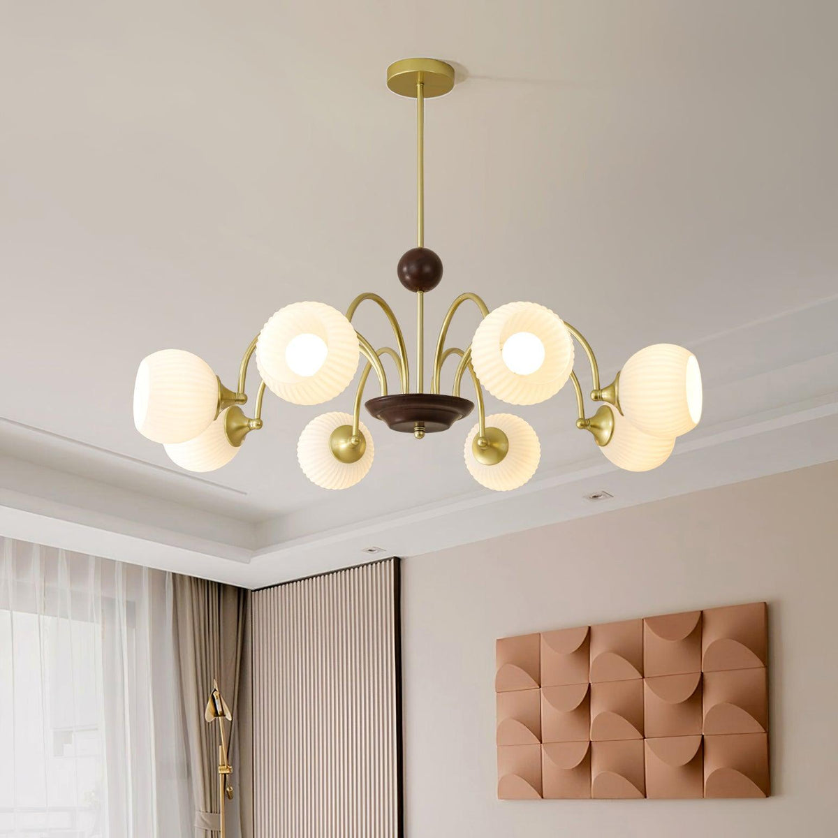 Sculptural Glass Ribbed Chandelier