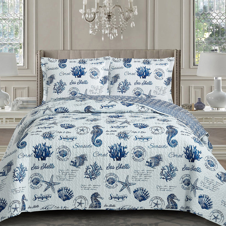 Seaside Sea Shells Quilt - Bedspread Set