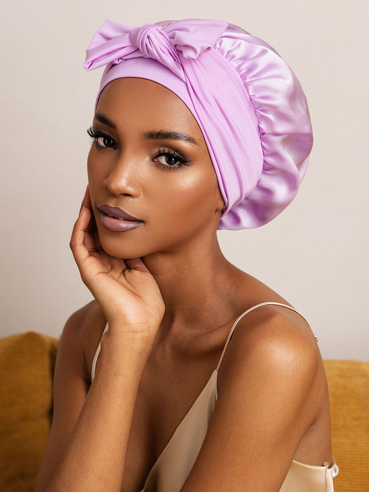 100% Mulberry Silk Bonnet Bowknot Tie Sleep Cap for Hair Protection