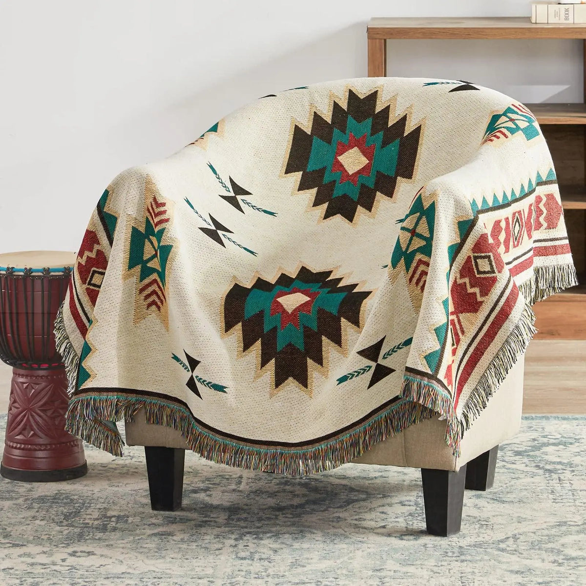 Sleepwyn Aztec Fringe Woven Cotton Throw Blanket