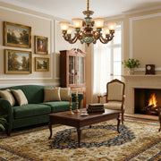 Traditional Antique Ceramic Dining Room Chandelier with Frosted Flower Glass Shades