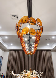 Pressed Glass Disc Linear Chandelier