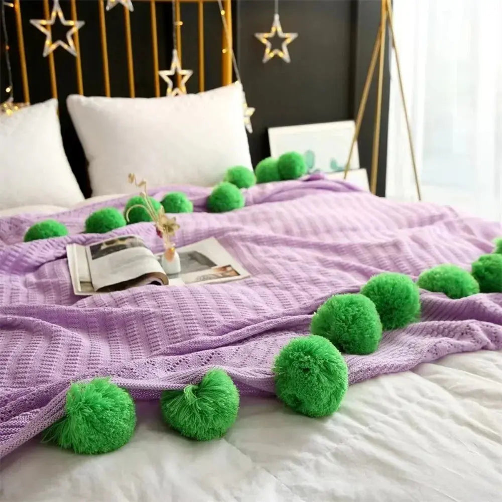 Sleepwyn Cotton Cashmere Crochet Pom Ball Blanket