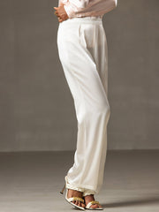 19Momme Silk High Waist Wide Leg Pleated Women's Pants