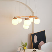 Wood Ring Frosted Globe Chandelier