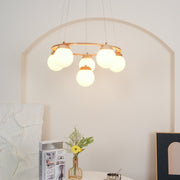 Wood Ring Frosted Globe Chandelier