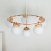 Wood Ring Frosted Globe Chandelier