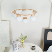 Wood Ring Frosted Globe Chandelier