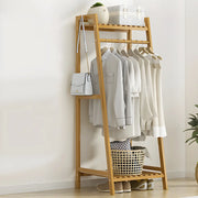 A-Frame Bamboo Tan High Garment Coat Rack with Shelf