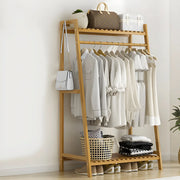 A-Frame Bamboo Tan High Garment Coat Rack with Shelf
