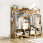 A-Frame Bamboo Tan High Garment Coat Rack with Shelf