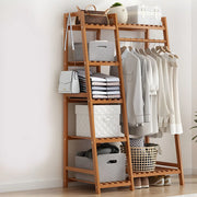 A-Frame Bamboo Tan High Garment Coat Rack with Shelf