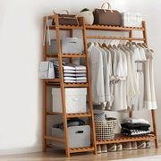 A-Frame Bamboo Tan High Garment Coat Rack with Shelf