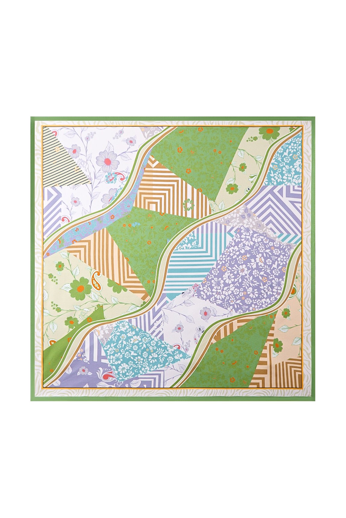 100% Mulberry Silk Pattern Stitching Square Scarf - Size 53x53cm
