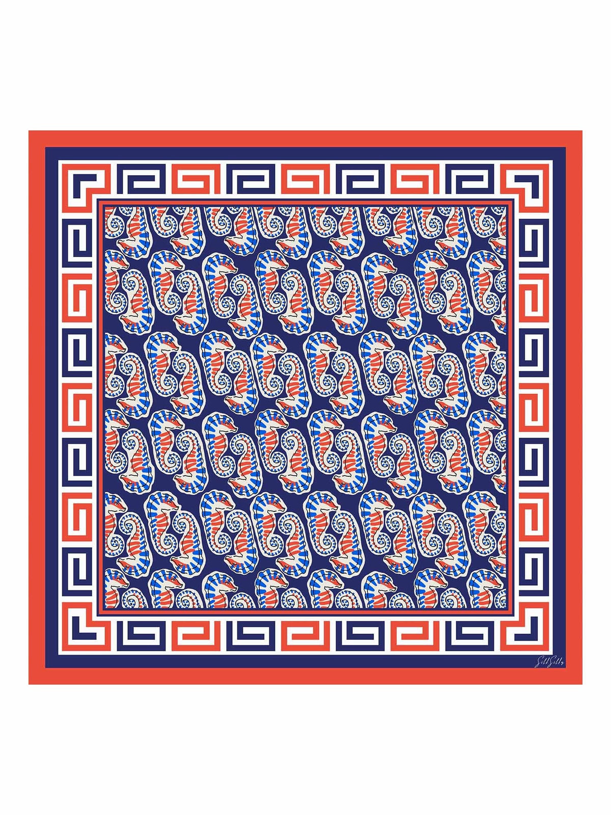 100% Mulberry Silk  Seahorse Pattern Scarf - Size 90x90cm