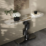 Abstract Base Half-circle Stone Top Black Console Table