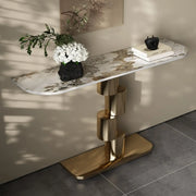 Abstract Base Half-circle Stone Top Black Console Table