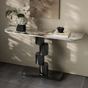 Abstract Base Half-circle Stone Top Black Console Table