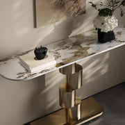 Abstract Base Half-circle Stone Top Black Console Table