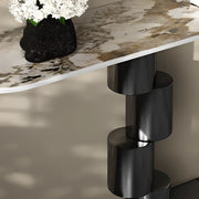 Abstract Base Half-circle Stone Top Black Console Table