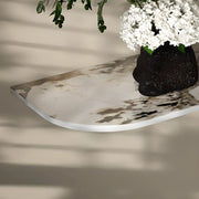 Abstract Base Half-circle Stone Top Black Console Table