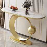 Abstract Circular Base Sintered Stone Gold Console Table