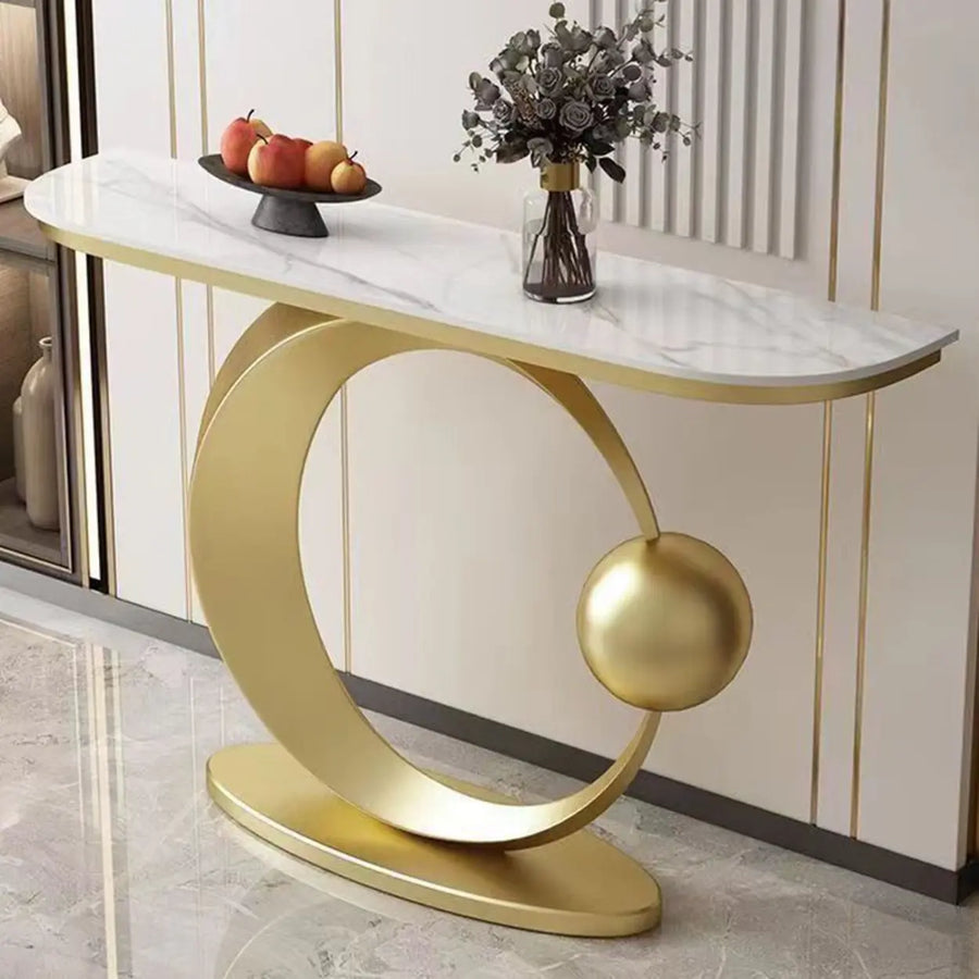 Abstract Circular Base Sintered Stone Gold Console Table
